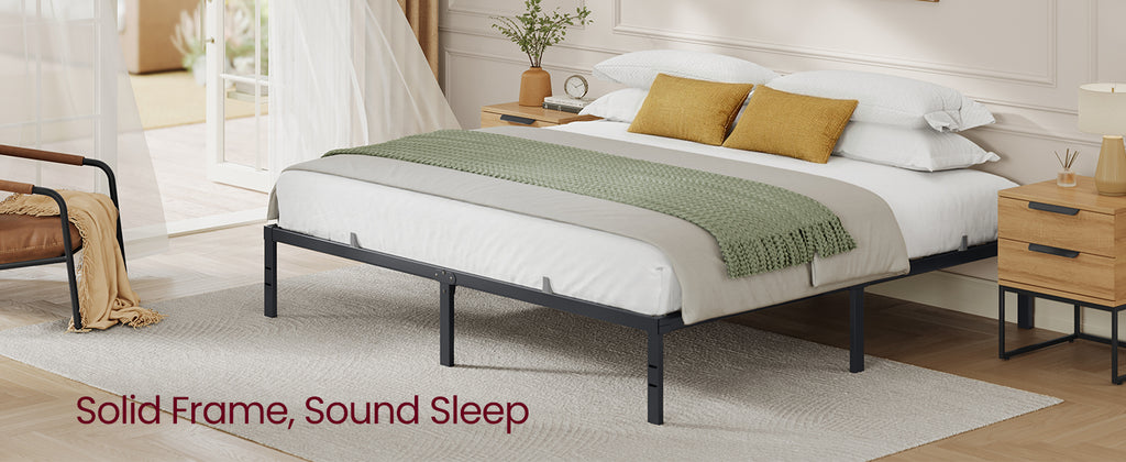 VASAGLE King Metal Bed Frame 14 Inches Tall, 1100 lb Weight Capacity, No Box Spring Needed, with Under-Bed Storage, Easy Setup,