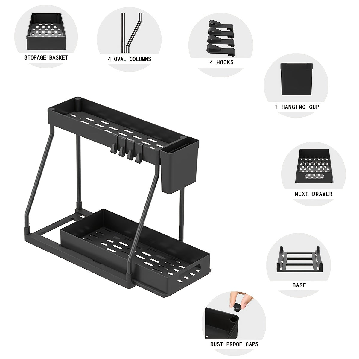 2-Pack L-Shaped Under Sink Organizers with Slide-Out Drawers – Pipe-Friendly Cabinet Storage Rack