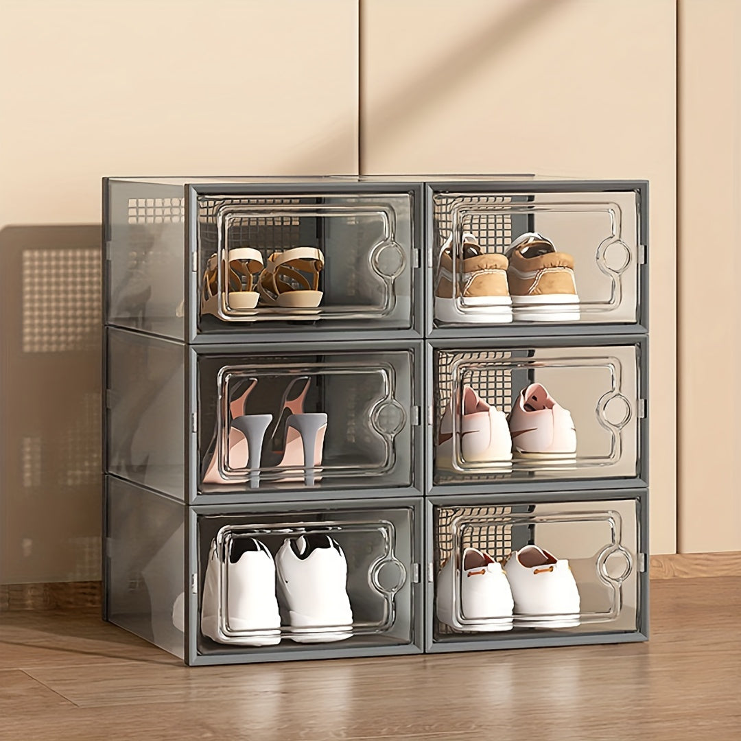 Stackable Clear Shoe Storage Boxes (Set) – Foldable Drop-Front Sneaker Organizer