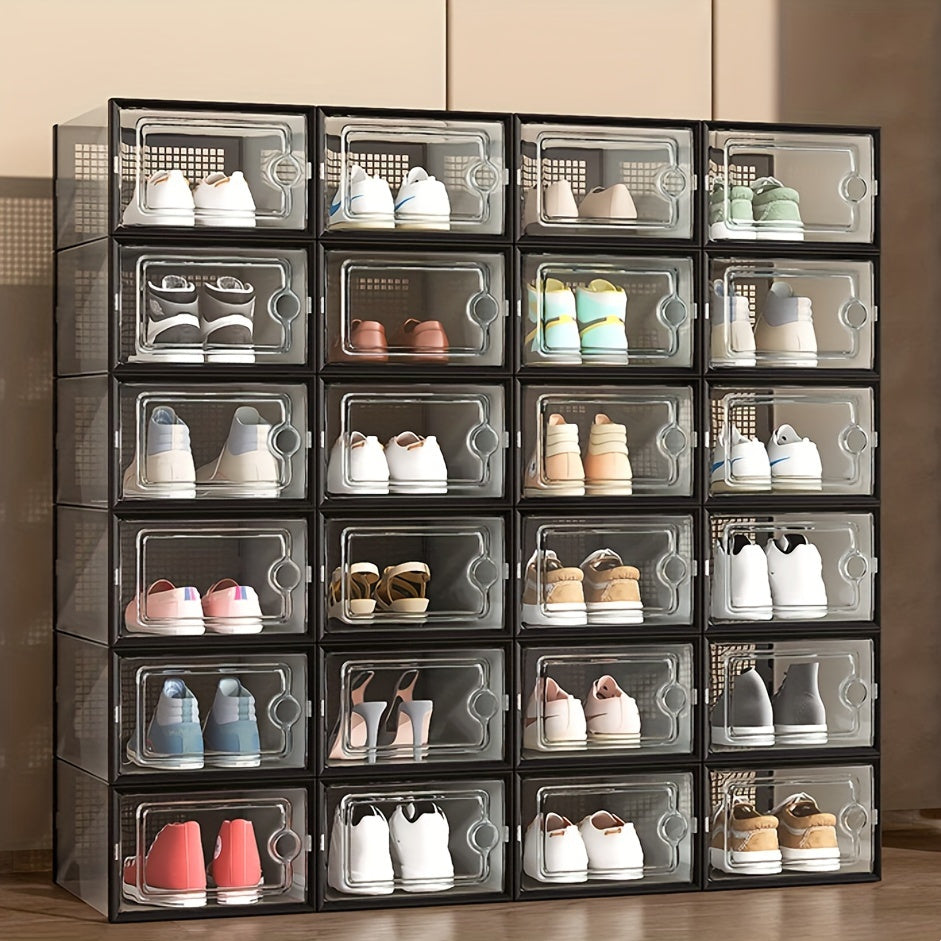Stackable Clear Shoe Storage Boxes (Set) – Foldable Drop-Front Sneaker Organizer