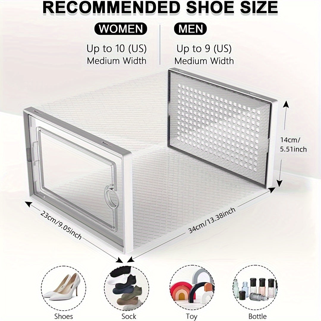Stackable Clear Shoe Storage Boxes (Set) – Foldable Drop-Front Sneaker Organizer