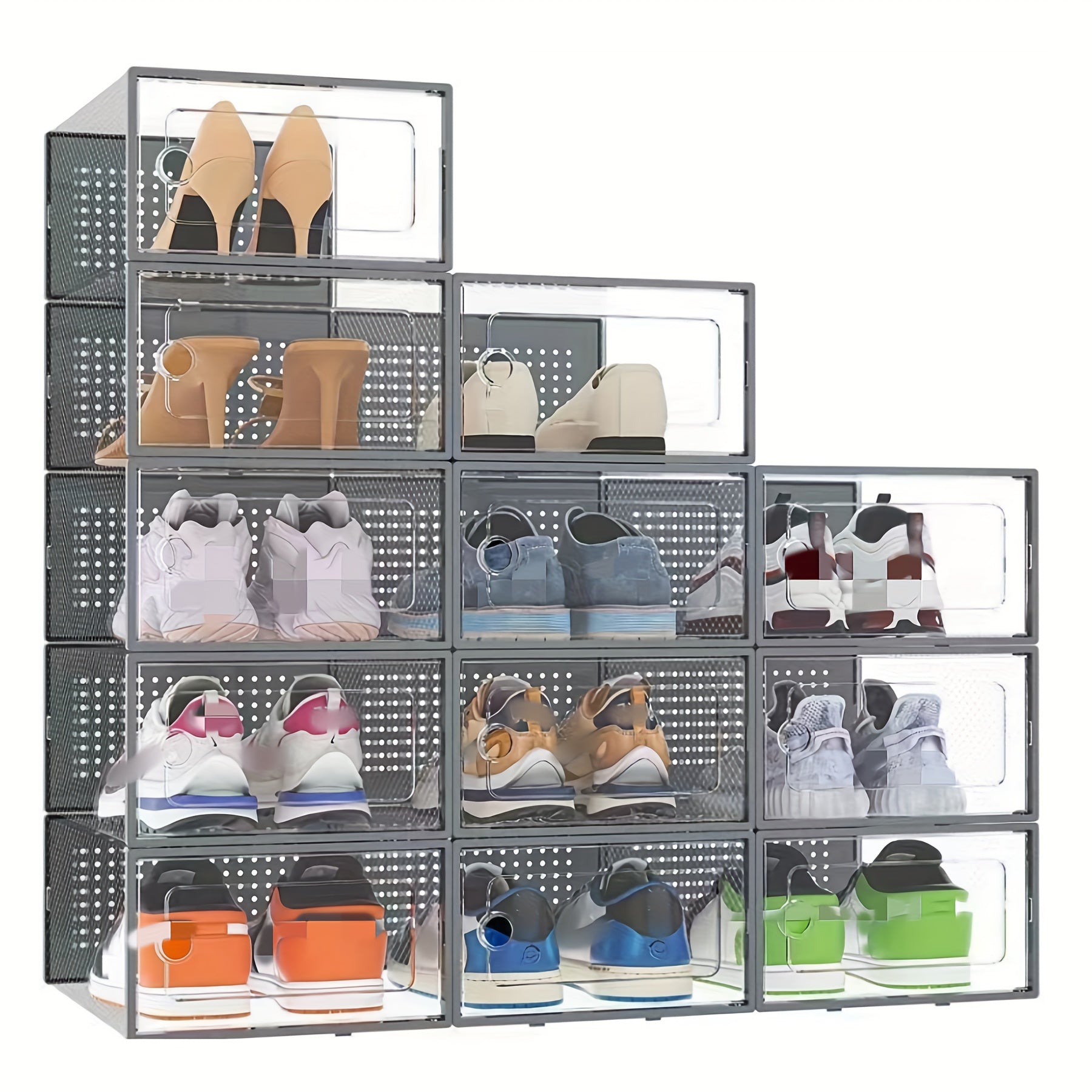 Stackable Clear Shoe Storage Boxes (Set) – Foldable Drop-Front Sneaker Organizer