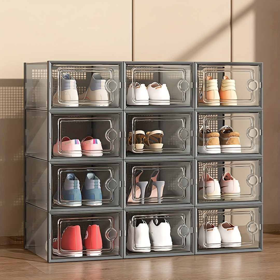 Stackable Clear Shoe Storage Boxes (Set) – Foldable Drop-Front Sneaker Organizer