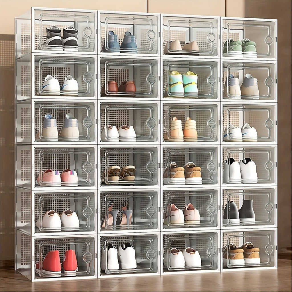 Stackable Clear Shoe Storage Boxes (Set) – Foldable Drop-Front Sneaker Organizer