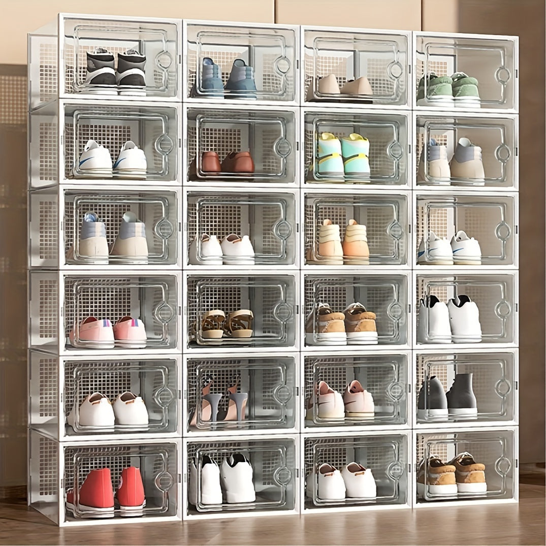 Stackable Clear Shoe Storage Boxes (Set) – Foldable Drop-Front Sneaker Organizer