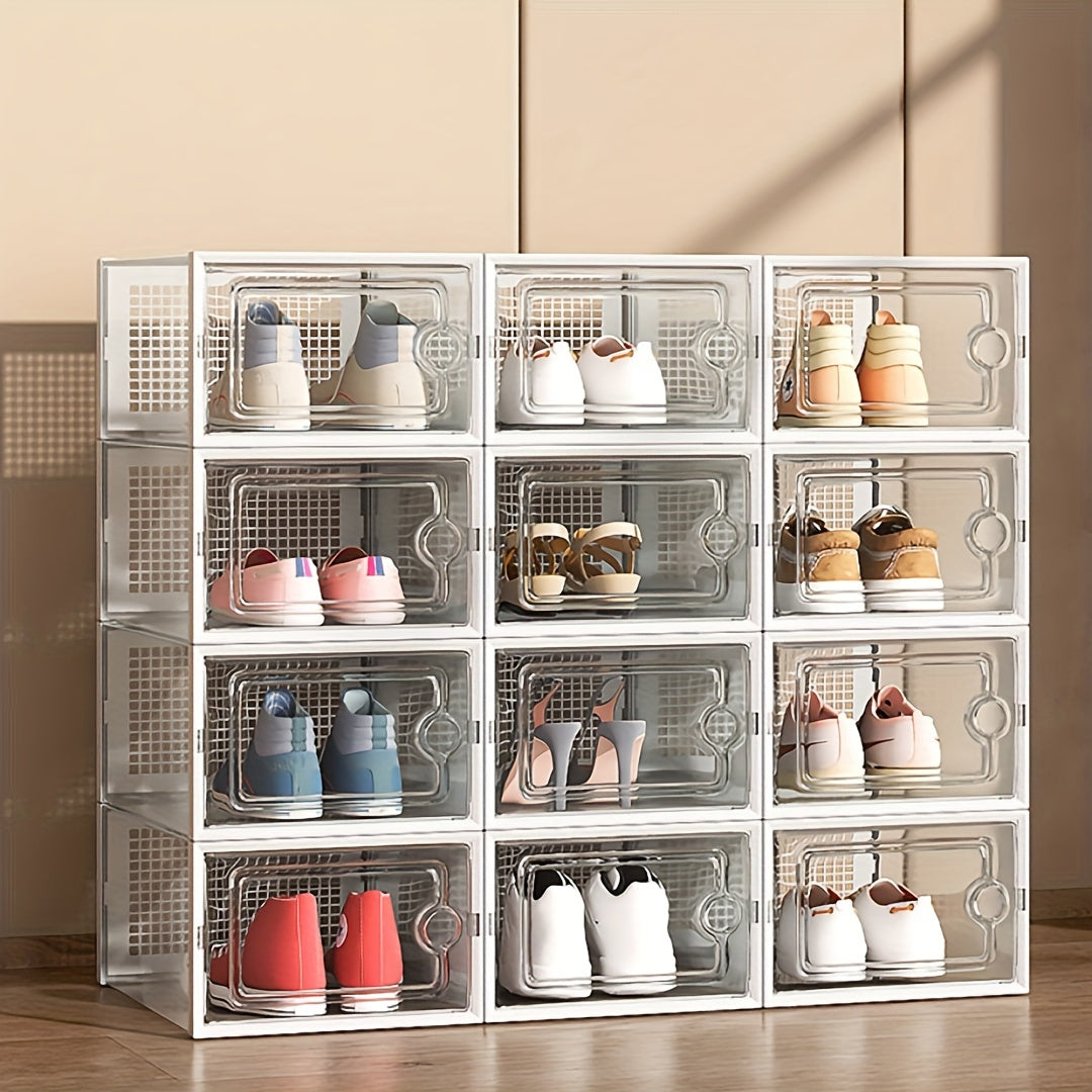 Stackable Clear Shoe Storage Boxes (Set) – Foldable Drop-Front Sneaker Organizer