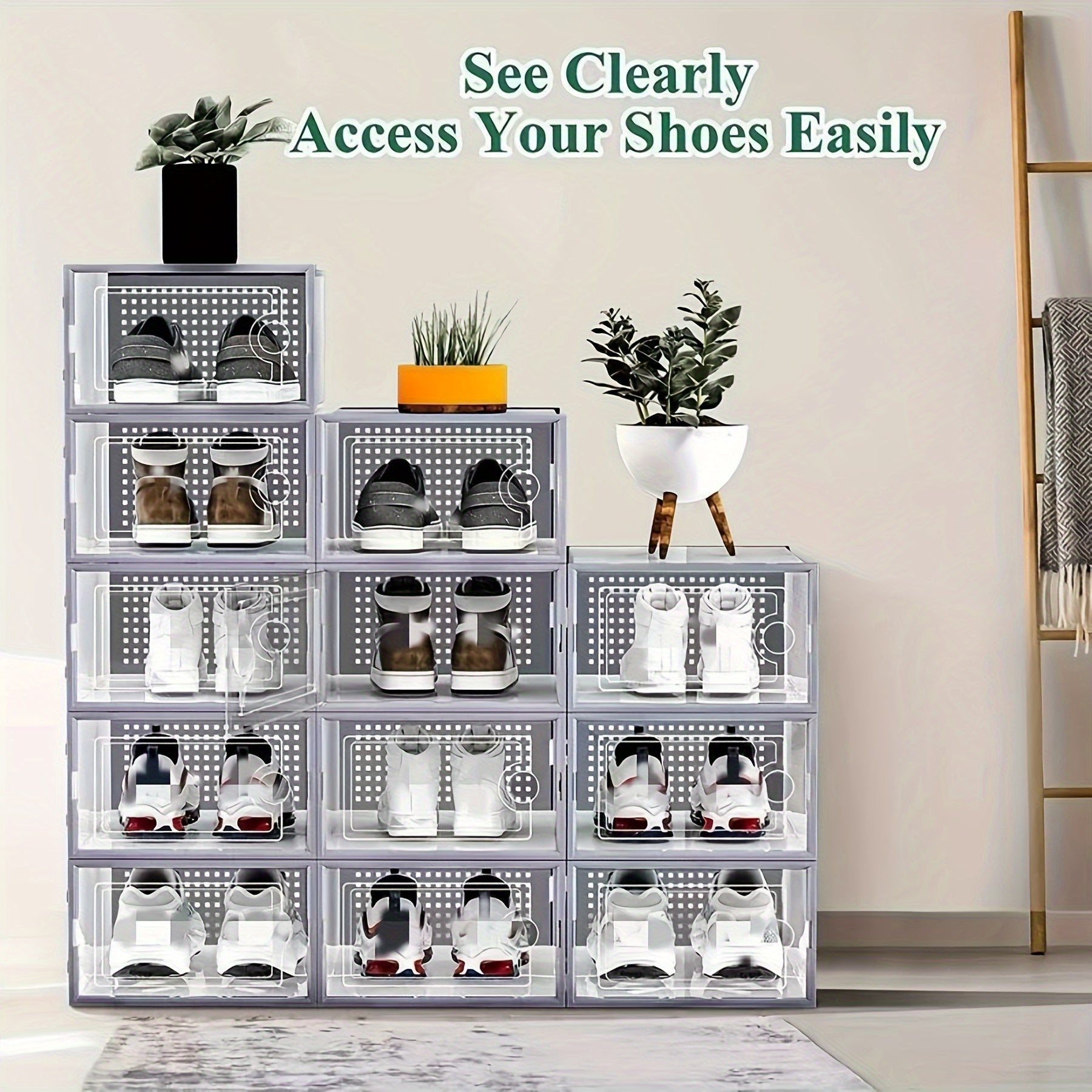 Stackable Clear Shoe Storage Boxes (Set) – Foldable Drop-Front Sneaker Organizer