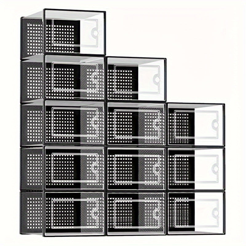 Stackable Clear Shoe Storage Boxes (Set) – Foldable Drop-Front Sneaker Organizer