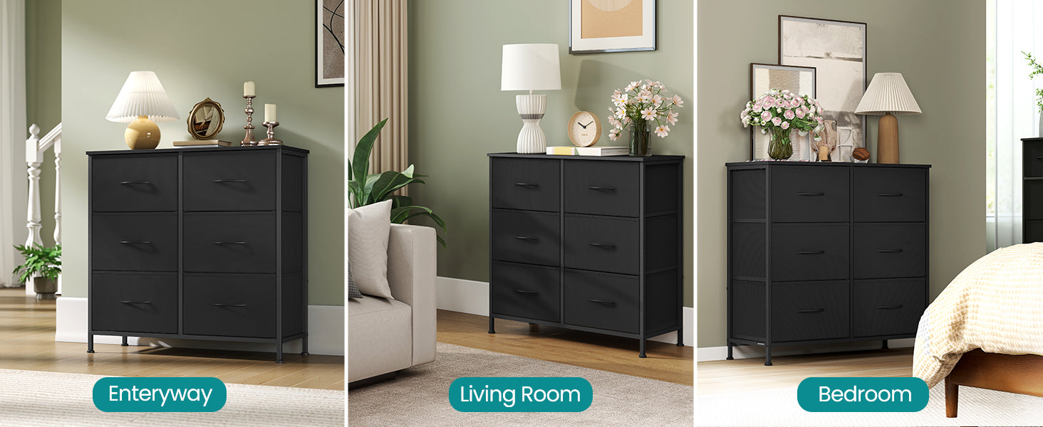 SONGMICS Dresser for Bedroom, Chest of Drawers, TV Stand, Steel, MDF, 6 Non-Woven Fabric Drawers, Storage Organizer Unit, Closet