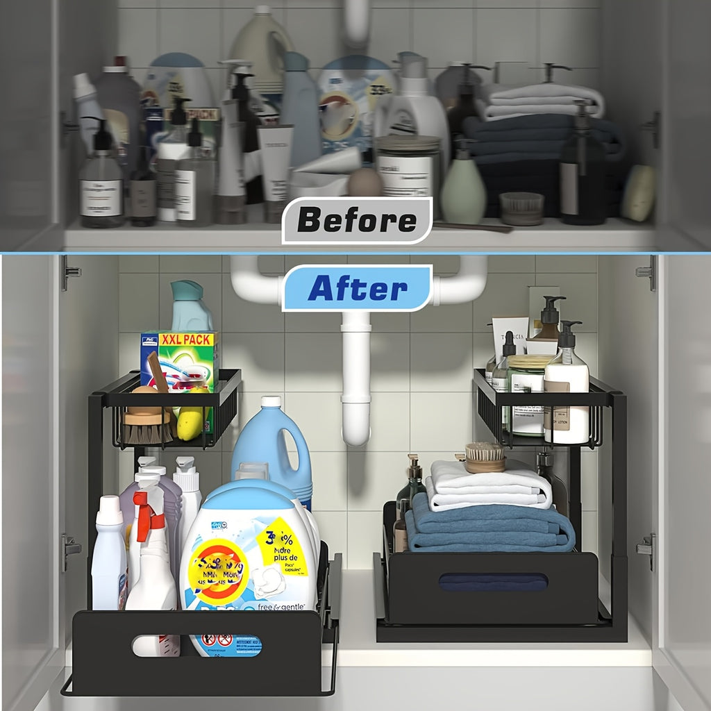 Two-Level Organizers for Under The Sink - Featuring a Sliding Pull-Out Shelf