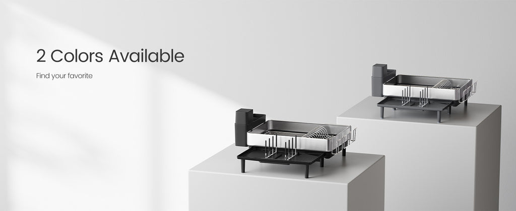 SONGMICS Large Dish Drying Rack, Expandable Dish Dryer for Kitchen Counter, Stainless Steel Dish Rack with Rotatable Spout, Uten