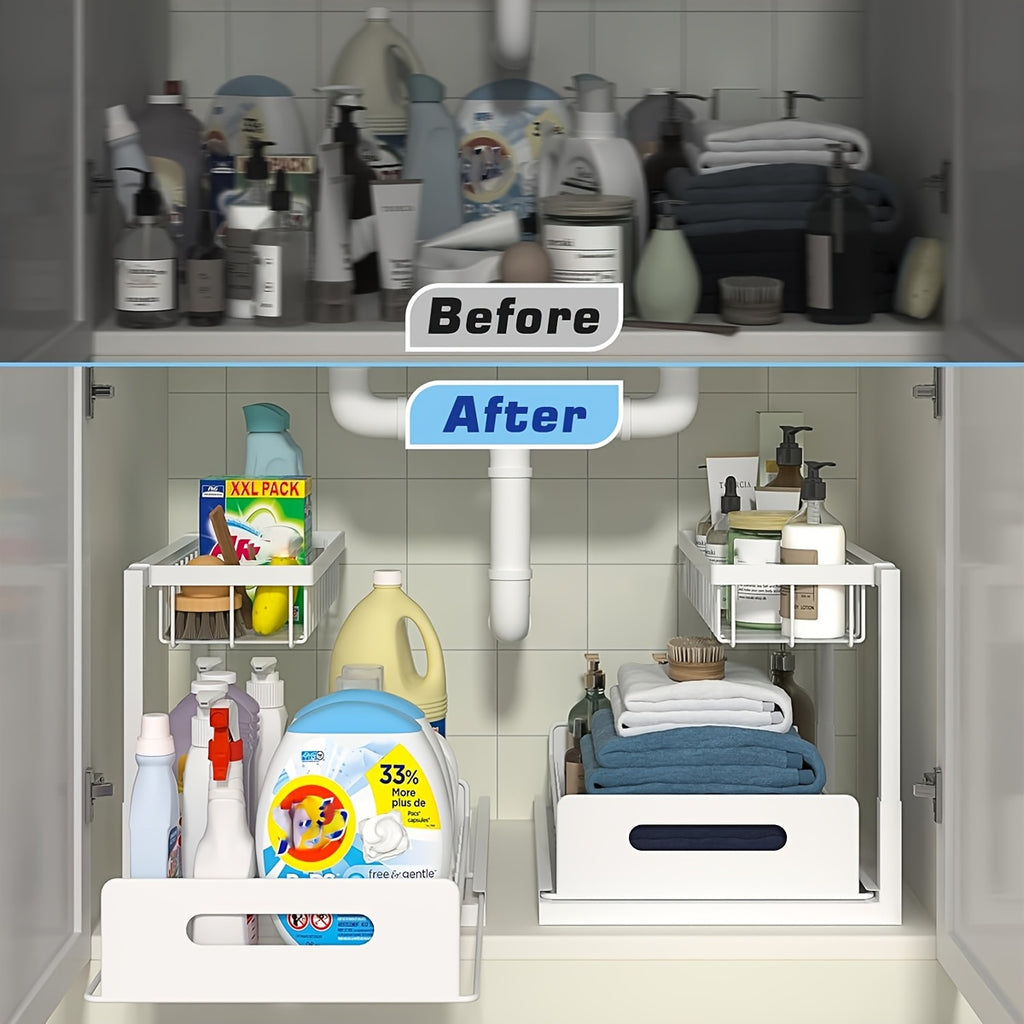 Two-Level Organizers for Under The Sink - Featuring a Sliding Pull-Out Shelf