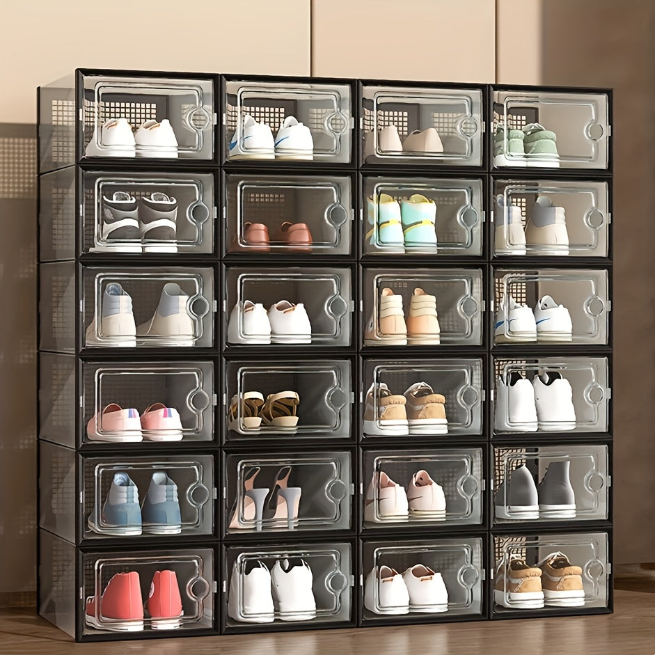 Stackable Clear Shoe Storage Boxes (Set) – Foldable Drop-Front Sneaker Organizer
