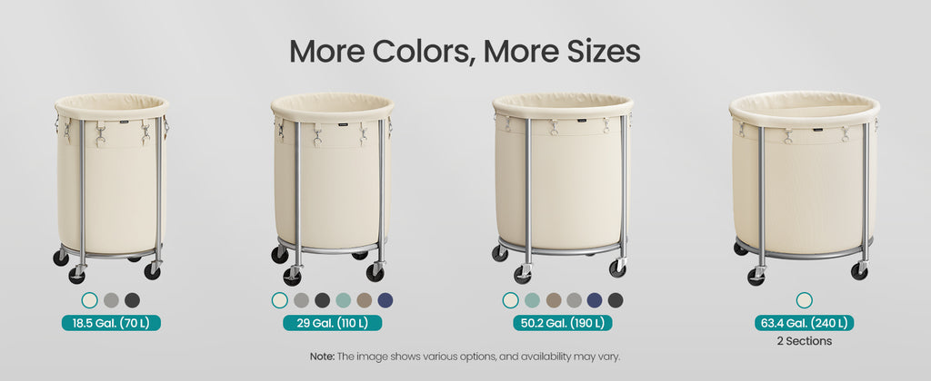 SONGMICS 29-Gallon (110 L) Laundry Basket with Wheels, Rolling Round Heavy-Duty Laundry Hamper Cart with Steel Frame and Removab