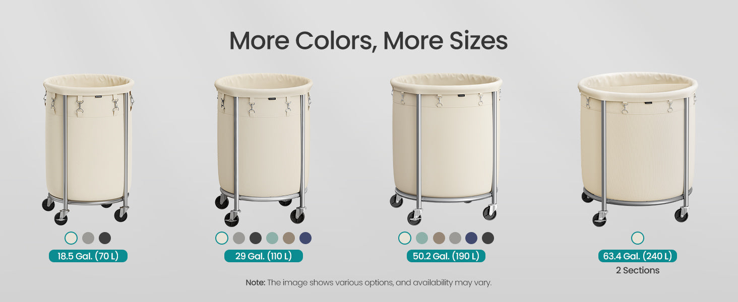 SONGMICS 29-Gallon (110 L) Laundry Basket with Wheels, Rolling Round Heavy-Duty Laundry Hamper Cart with Steel Frame and Removab