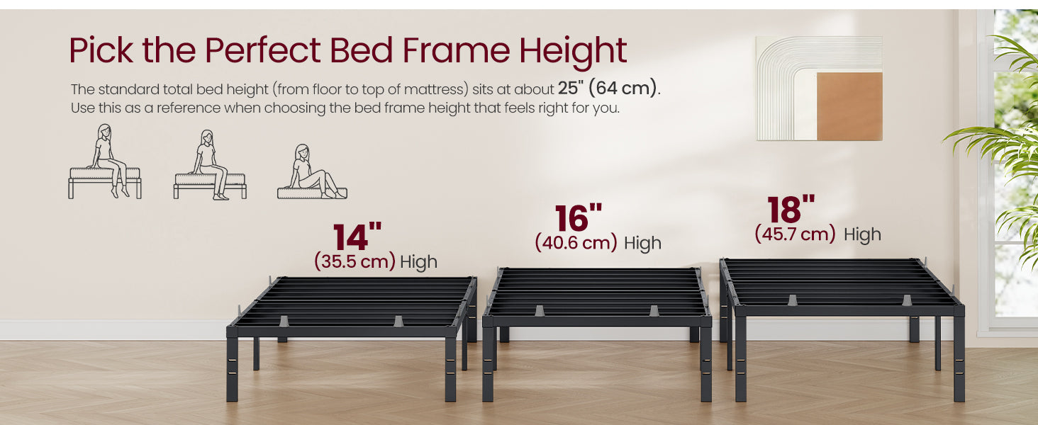 VASAGLE King Metal Bed Frame 14 Inches Tall, 1100 lb Weight Capacity, No Box Spring Needed, with Under-Bed Storage, Easy Setup,
