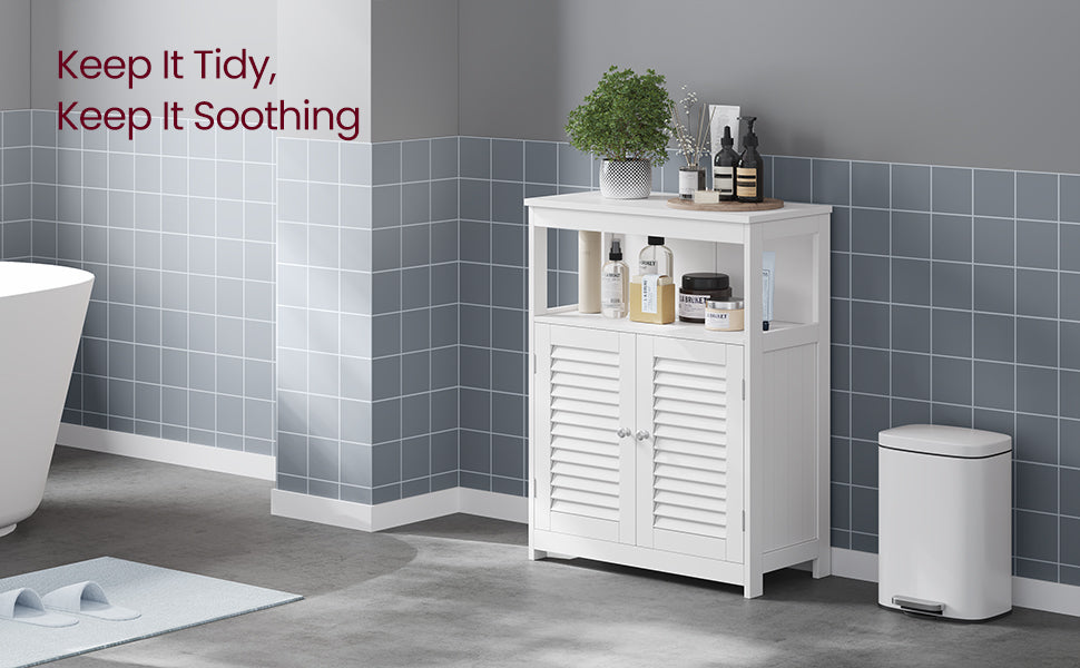 VASAGLE Floor Storage Cabinet, Freestanding Storage Unit with Double Shutter Doors and Adjustable Shelf, for Living room