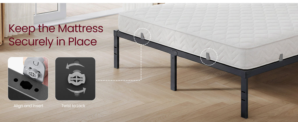 VASAGLE King Metal Bed Frame 14 Inches Tall, 1100 lb Weight Capacity, No Box Spring Needed, with Under-Bed Storage, Easy Setup,