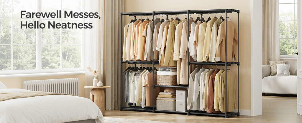 SONGMICS Portable Closet, Freestanding Closet Organizer, Clothes Rack with Shelves, Hanging Rods, Storage Organizer, for Cloakro