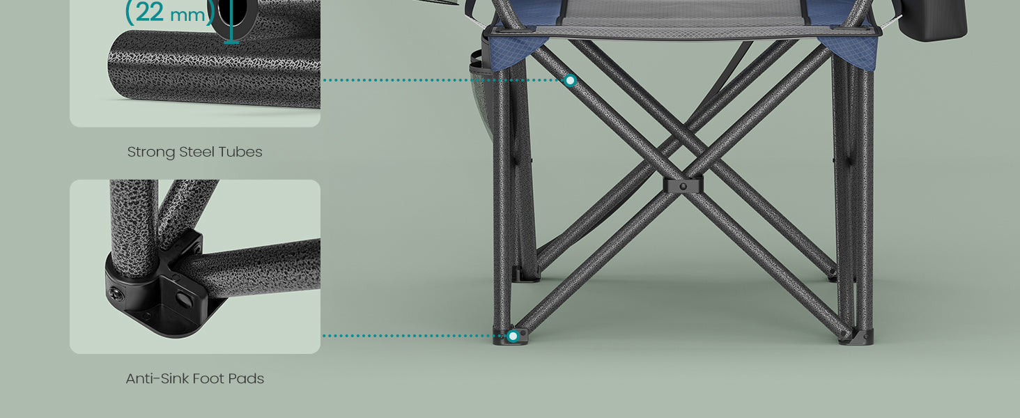 SONGMICS Oversized Lumbar Support Camping Chair, Heavy-Duty Outdoor Folding Chair Comfortable, Padded, Glamping, Cooler Bag, Wei