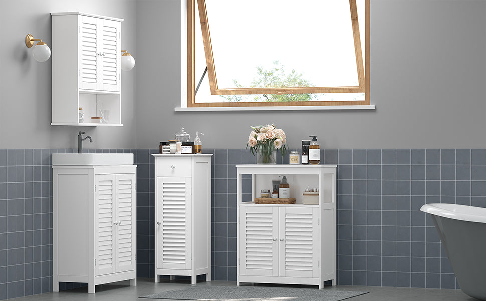 VASAGLE Floor Storage Cabinet, Freestanding Storage Unit with Double Shutter Doors and Adjustable Shelf, for Living room
