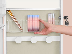 SONGMICS Wide Jewelry Organizer, LED Jewelry Cabinet Wall/Door Mounted, Arched Mirror with Storage, Lockable, Rounded Corner