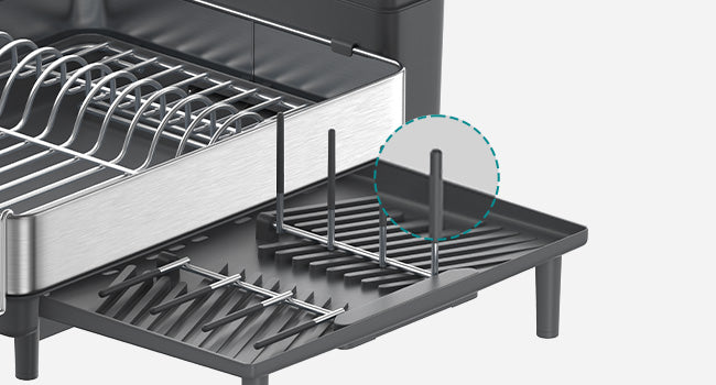 SONGMICS Large Dish Drying Rack, Expandable Dish Dryer for Kitchen Counter, Stainless Steel Dish Rack with Rotatable Spout, Uten