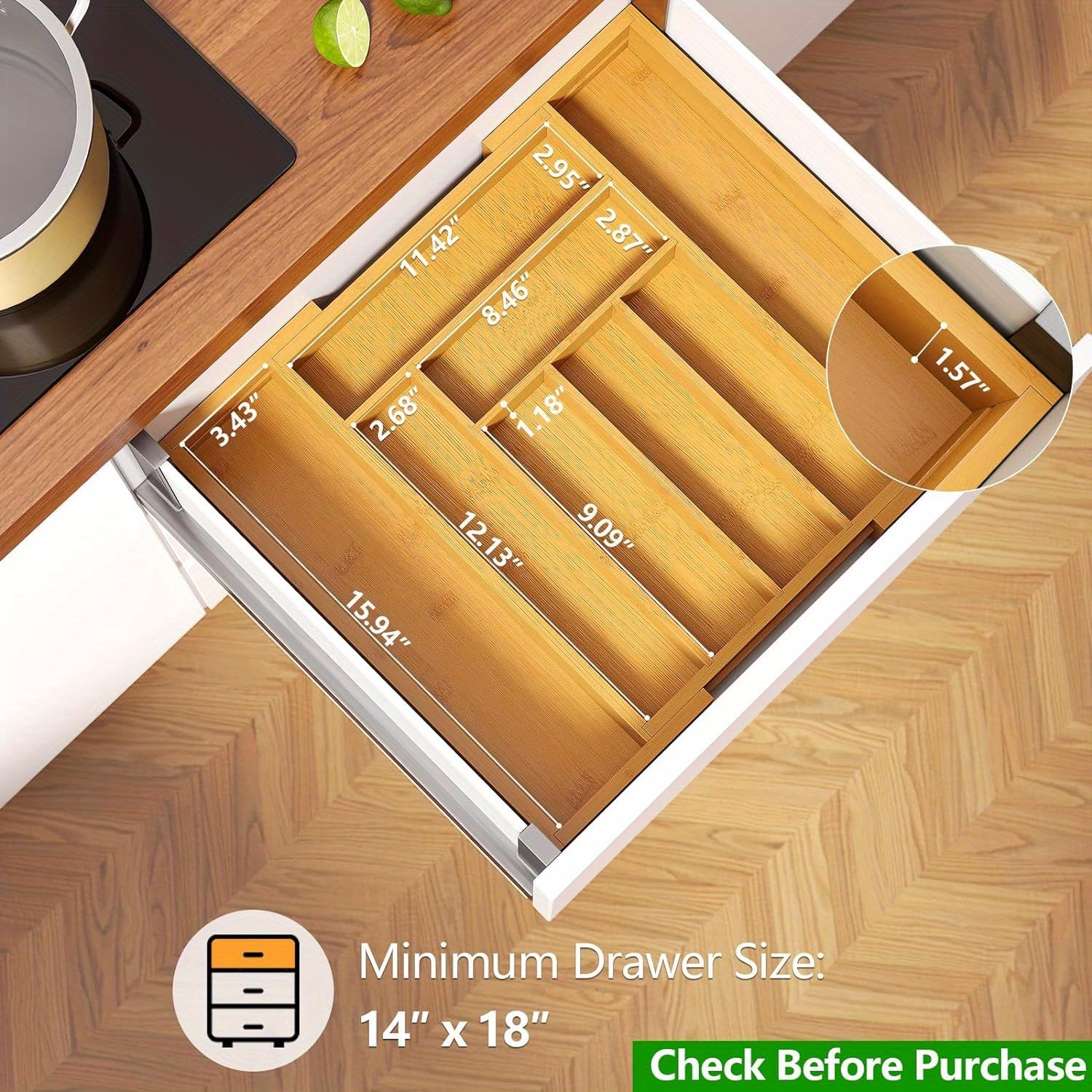 Bamboo Expandable Drawer Organizer