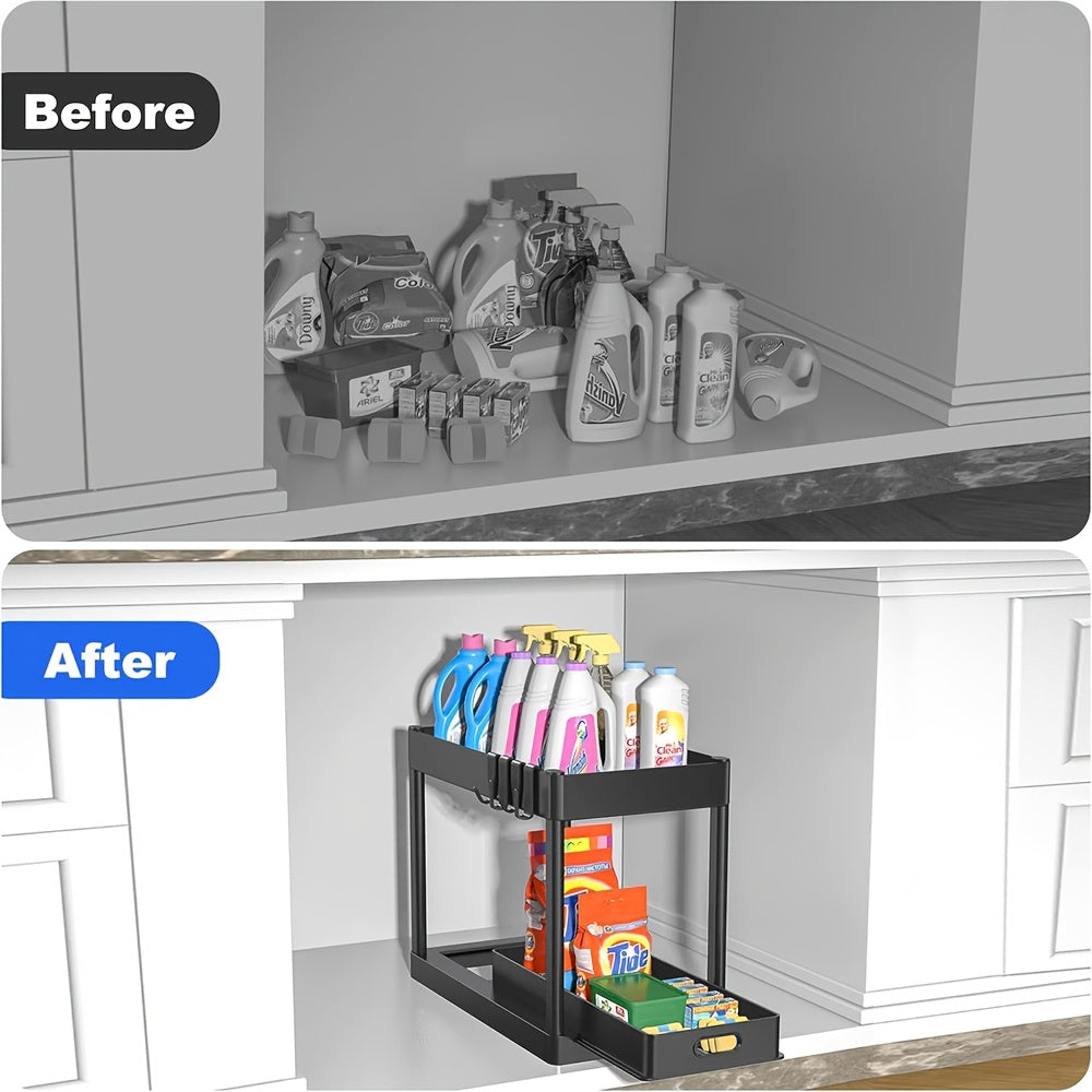 2-Tier Under Sink Organizer with Slide-Out Drawers – Multi-Purpose Bathroom & Kitchen Storage Rack