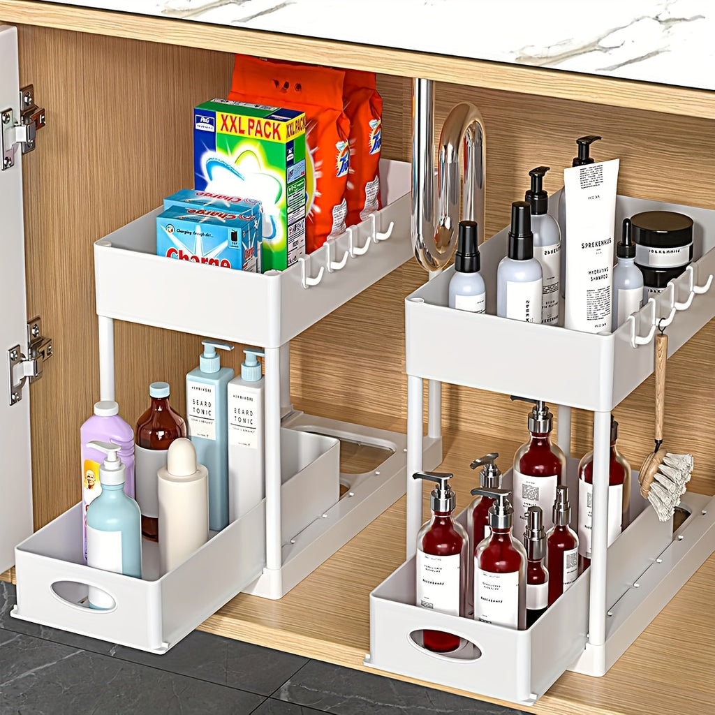 2-Tier Under Sink Organizer with Slide-Out Drawers – Multi-Purpose Bathroom & Kitchen Storage Rack