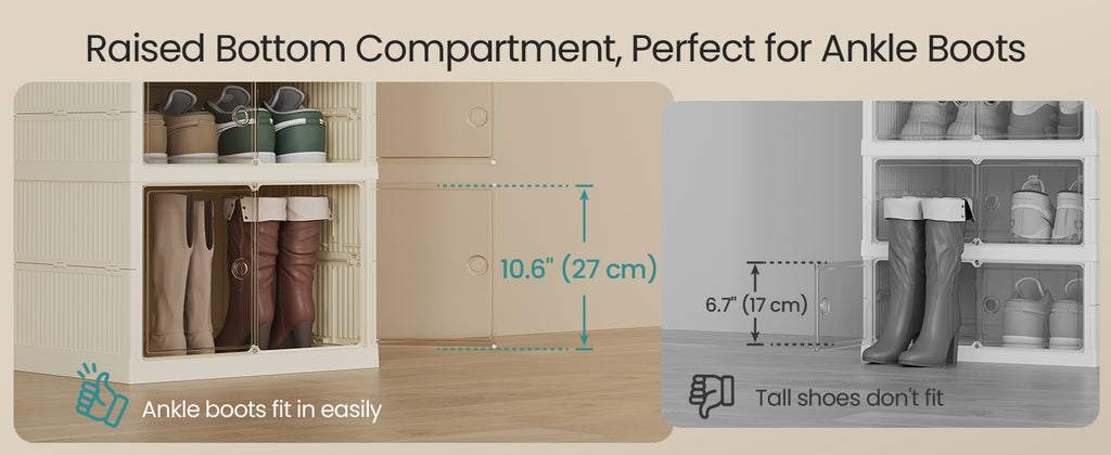 SONGMICS Foldble Shoe Storage Organizer for Closet, Stackable Sneaker Cabinet with Magnetic Door, Large Plastic Container Bins f