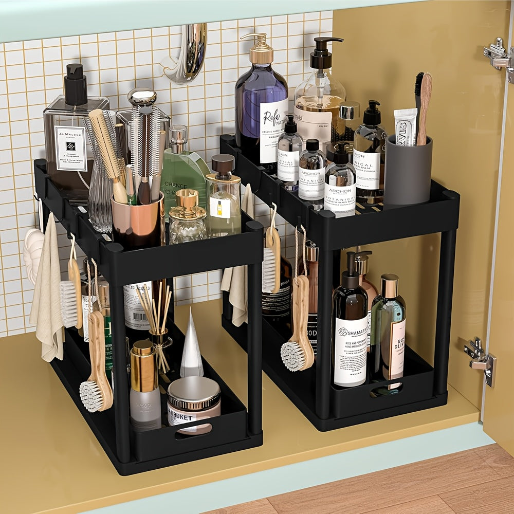 2-Tier Under Sink Organizer with Slide-Out Drawers – Multi-Purpose Bathroom & Kitchen Storage Rack