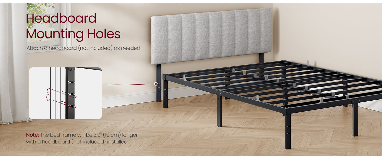 VASAGLE King Metal Bed Frame 14 Inches Tall, 1100 lb Weight Capacity, No Box Spring Needed, with Under-Bed Storage, Easy Setup,