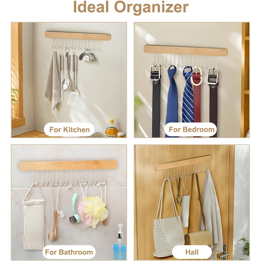 Pull-Out Sliding Hanger for Closet - Space-Saving Organizer with 12 Hooks