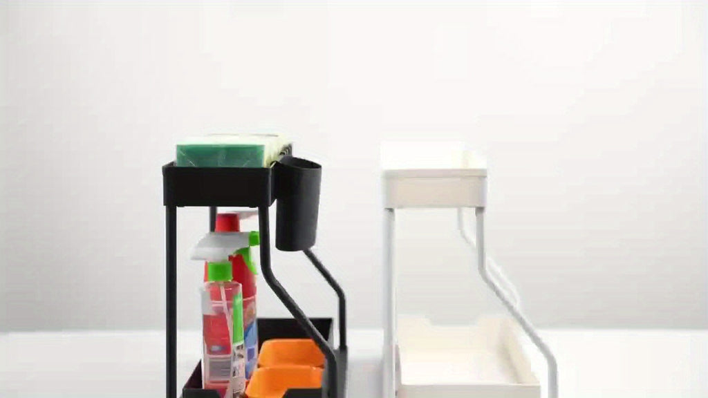 2-Pack L-Shaped Under Sink Organizers with Slide-Out Drawers – Pipe-Friendly Cabinet Storage Rack