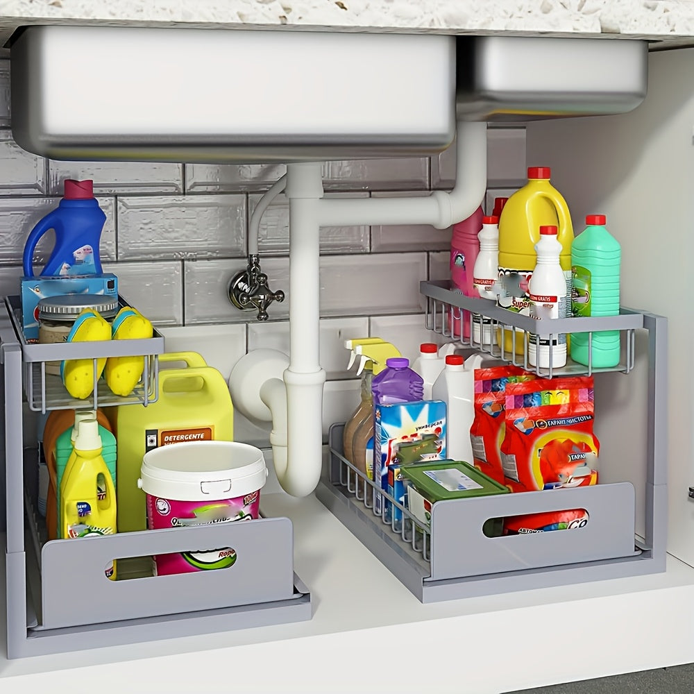 Two-Level Organizers for Under The Sink - Featuring a Sliding Pull-Out Shelf