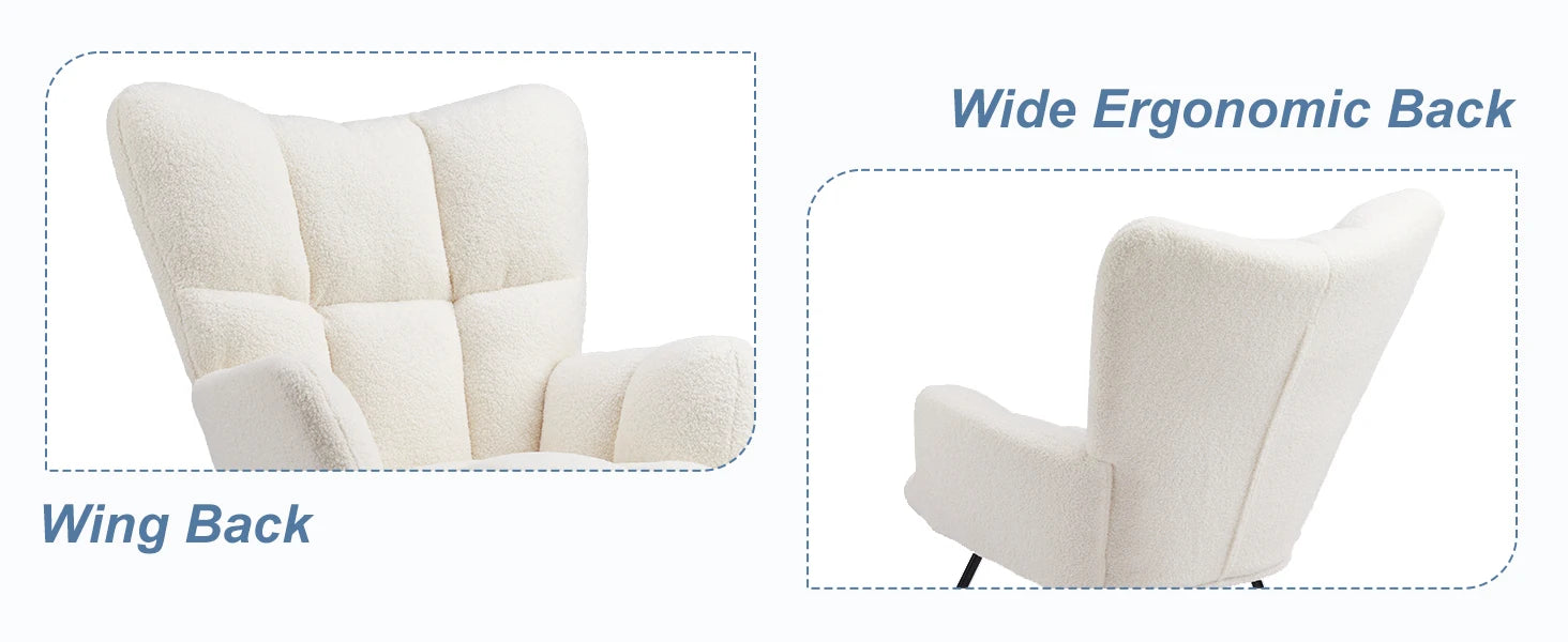 JHK Teddy Fabric Upholstered Glider With High Backrest,Padded Seat, Accent Recliner,Cushion Rocker Armchair,Bedroom Furniture