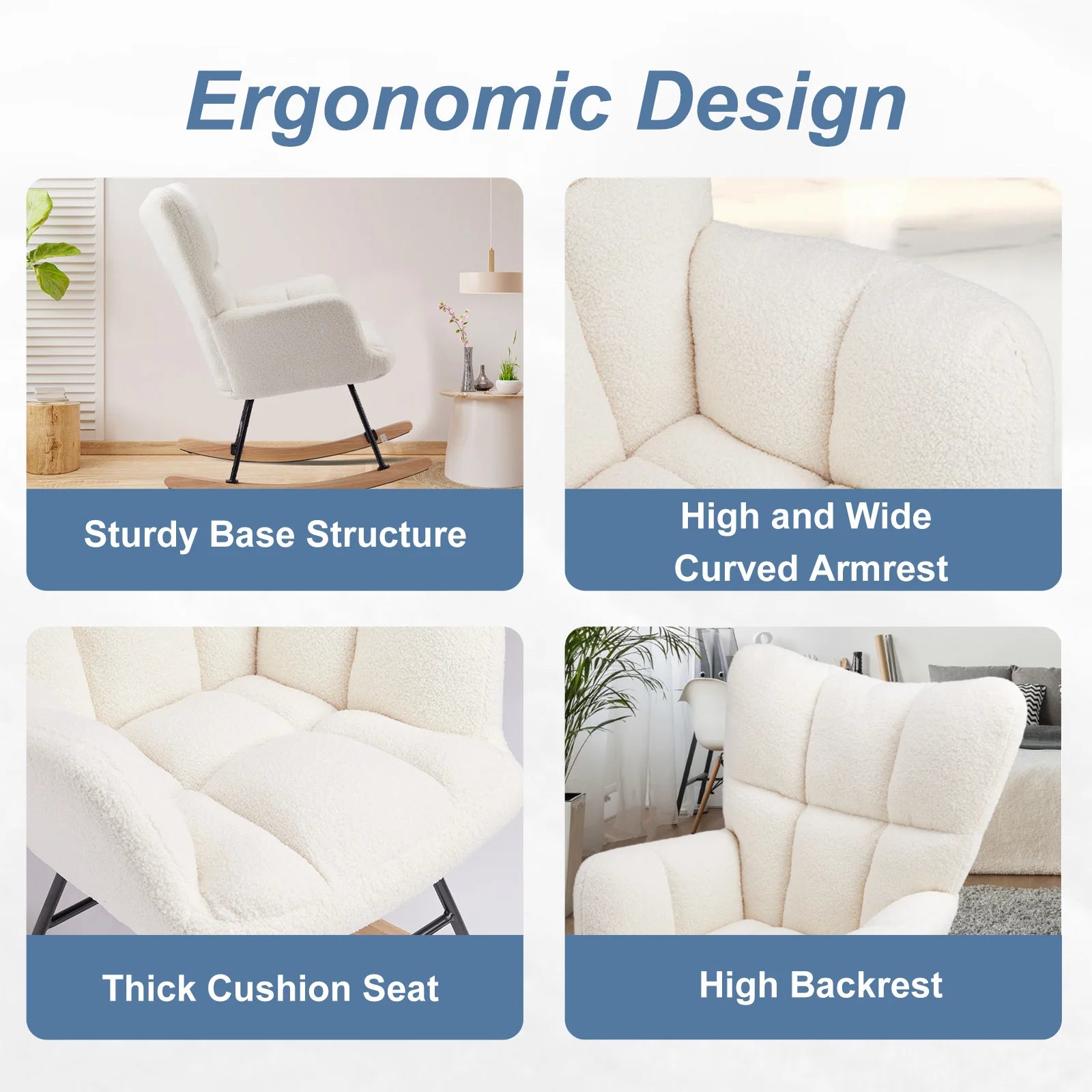 JHK Teddy Fabric Upholstered Glider With High Backrest,Padded Seat, Accent Recliner,Cushion Rocker Armchair,Bedroom Furniture