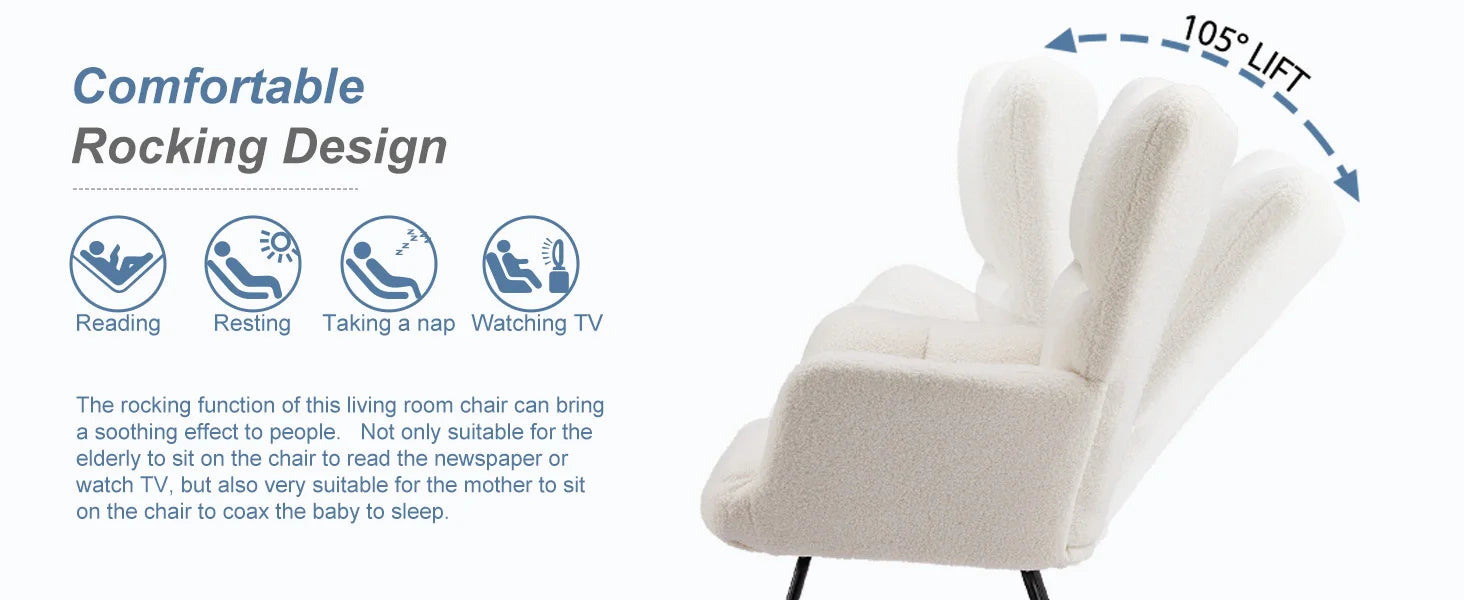 JHK Teddy Fabric Upholstered Glider With High Backrest,Padded Seat, Accent Recliner,Cushion Rocker Armchair,Bedroom Furniture
