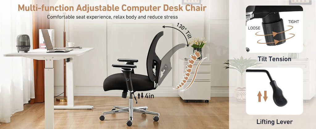 JHK 500lbs Heavy Duty Mesh Backrest Lumbar Support Office Chair Ergonomic Adjustable Height 4D Armrest Gaming Chairs for Home