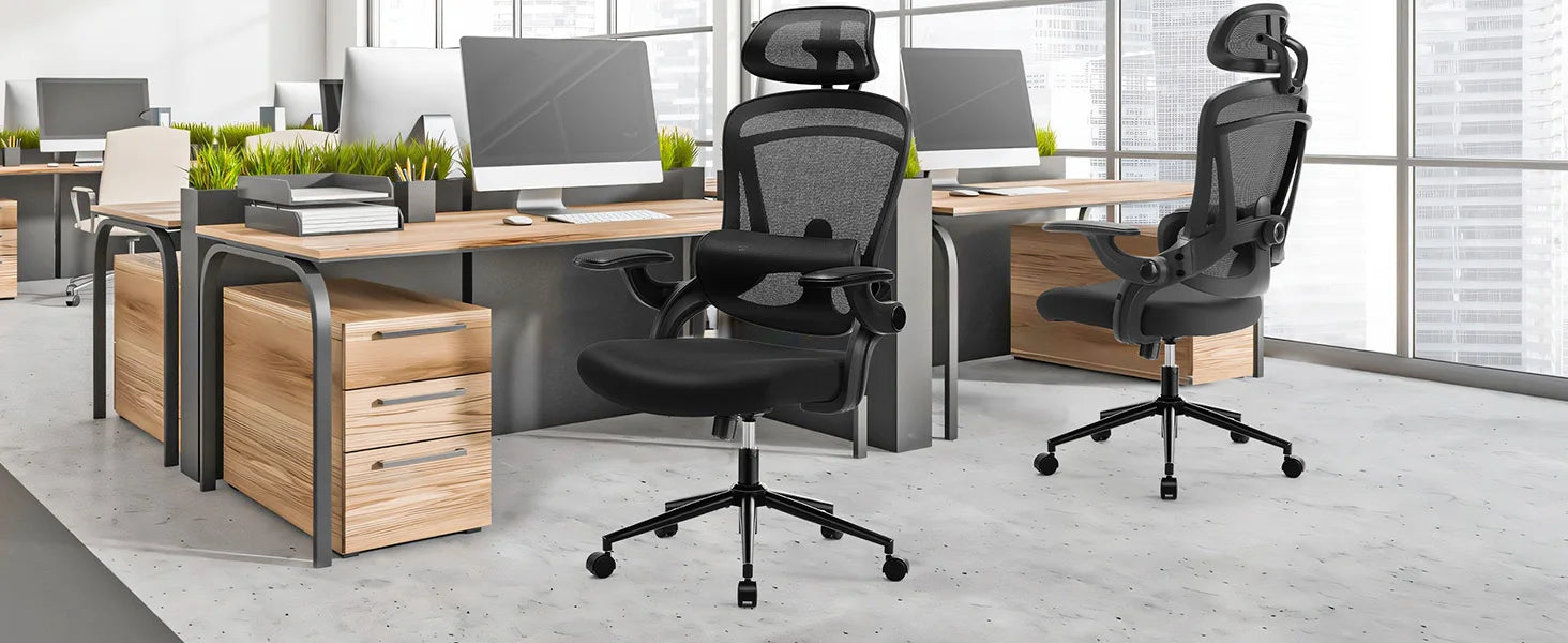 JHK Ergonomic Mesh Adjustable Lumbar Support Office Chair 120°Tilt High Back Comfortable Computer Chair with Soft Flip Up Arms