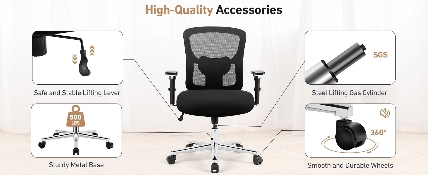 JHK 500lbs Heavy Duty Mesh Backrest Lumbar Support Office Chair Ergonomic Adjustable Height 4D Armrest Gaming Chairs for Home