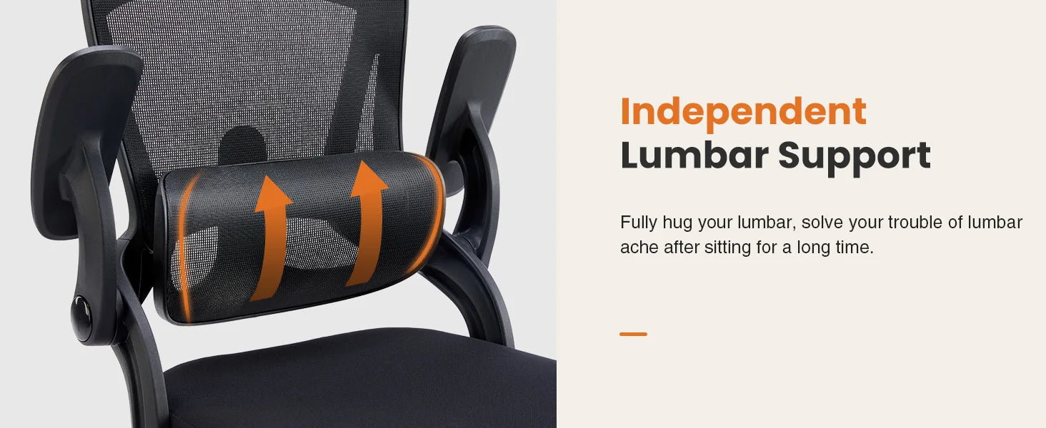 JHK Ergonomic Mesh Adjustable Lumbar Support Office Chair 120°Tilt High Back Comfortable Computer Chair with Soft Flip Up Arms