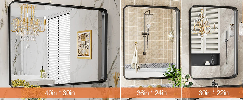 JHK 24x36 Inch Large Rectangle Vanity Framed Mirror for Wall Matte Metal Framed Modern Mirror Tempered Glass For Living Room
