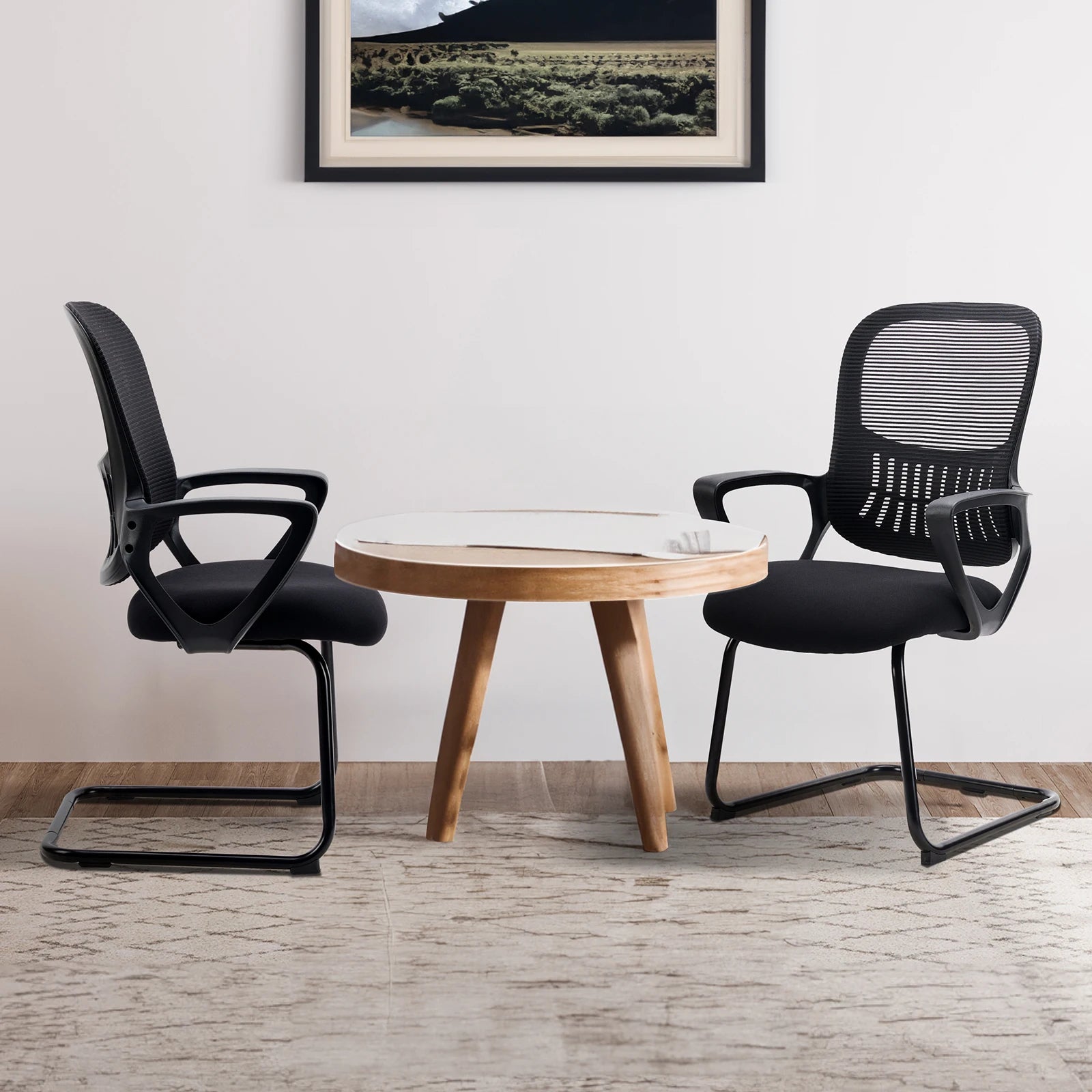 JHK Ergonomic Office Chair No Wheels with Comfy Armrest and Mesh Lumbar Support Back Basket Design for Guest Reception