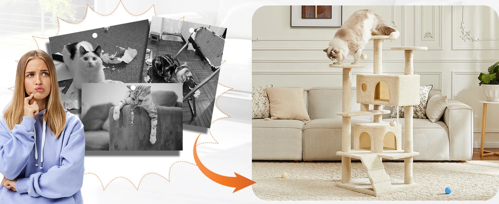 JHK 54in Tall Multi-Level Cat Tree Tower for Indoor Pet Furniture Stable Kitty Play House with Sisal Scratching Post for Home