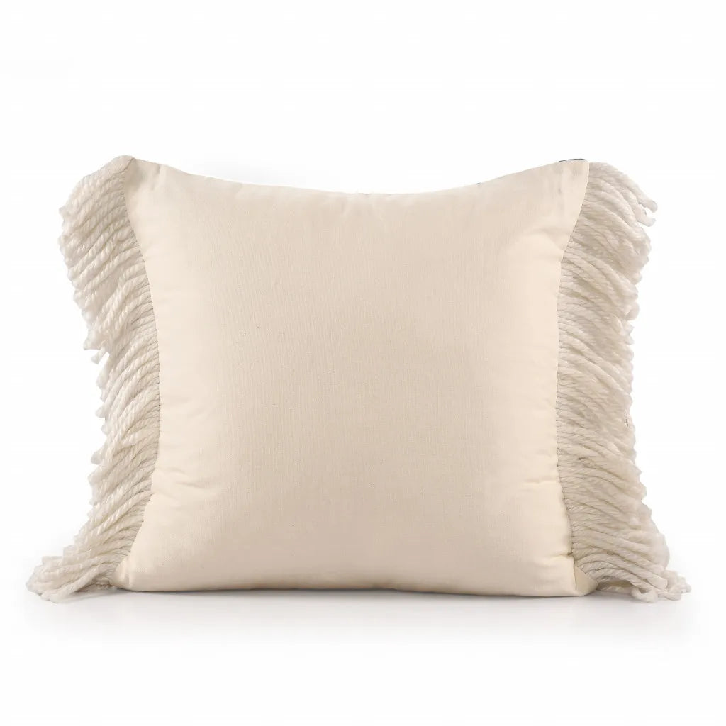 HMS 20 Navy Blue and Ivory Cotton Striped Decorative Throw Pillow with Fringe