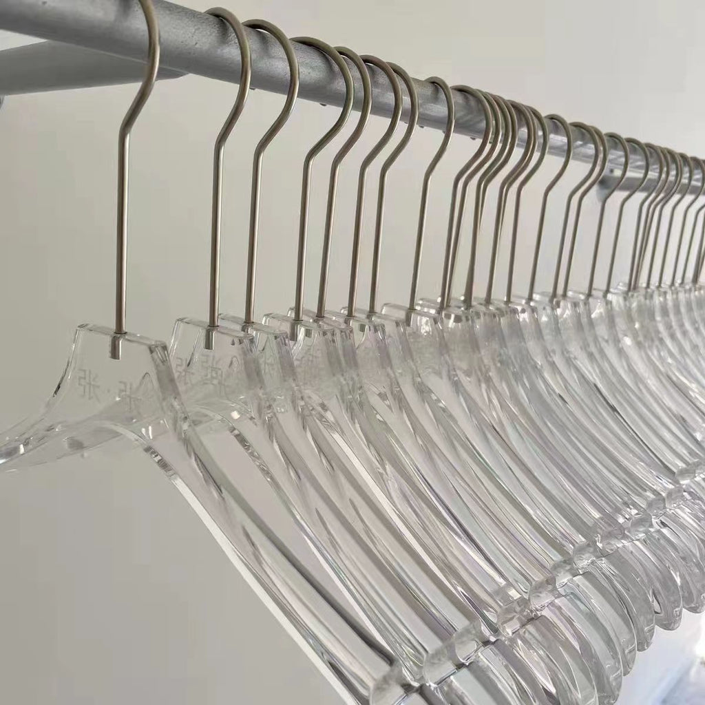 Acrylic Clothes Hanger Non Slip Seamless With Pants Clips Transparent