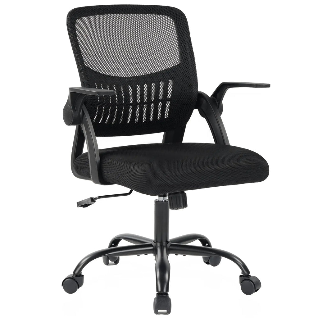 JHK Home Office Computer Chair Ergonomic Mid Back Desk with Lumbar Support 360° Swivel Height Adjustable with Flip-up Armrest