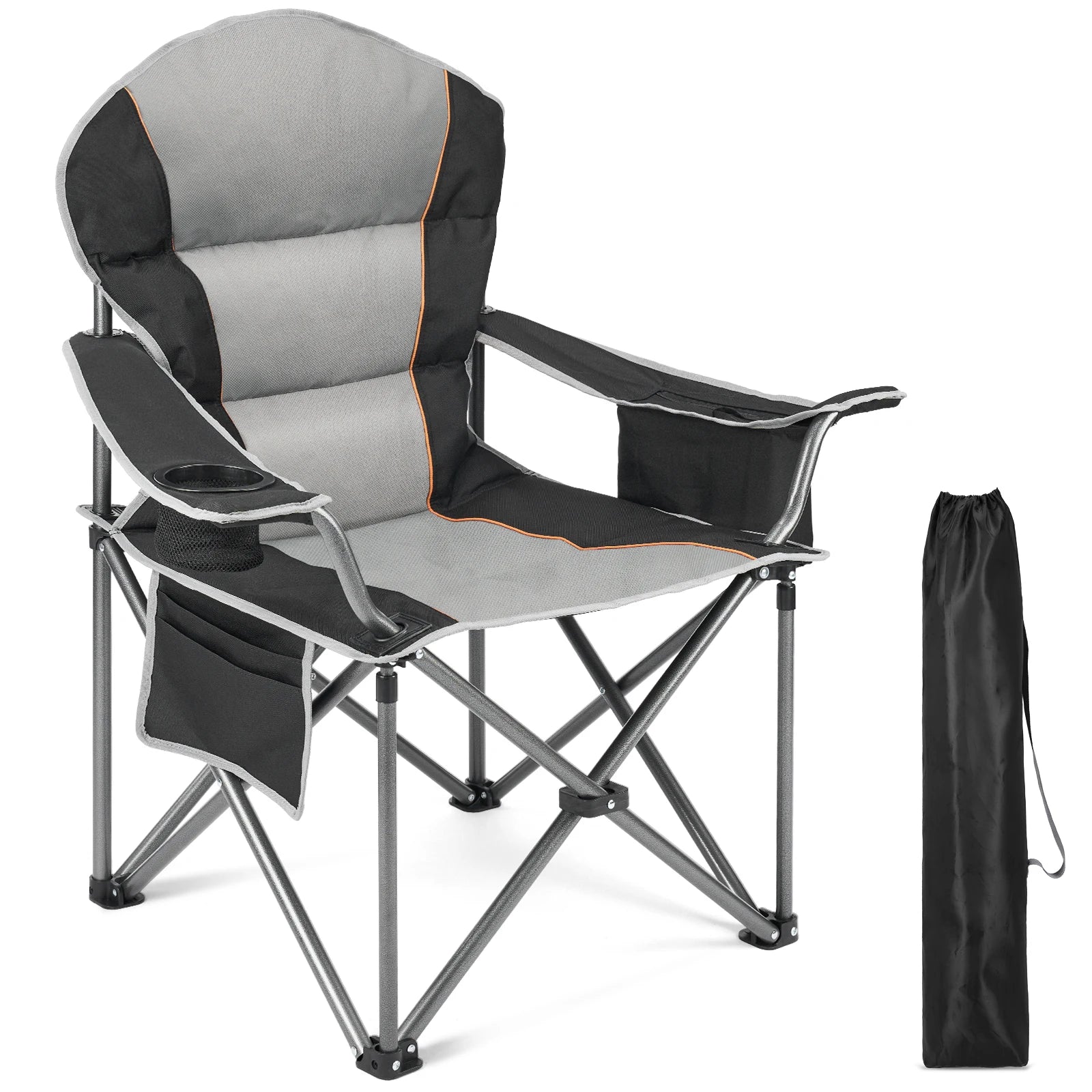 JHK Heavy Duty Camping Chair 450lbs Capacity Portable Folding Chair with Cup Holder Sturdy Steel Frame Outdoor Chair for Camping